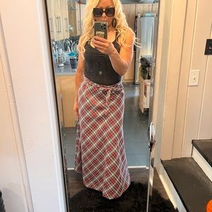 Plaid Maxi Skirt - Red/White/Black